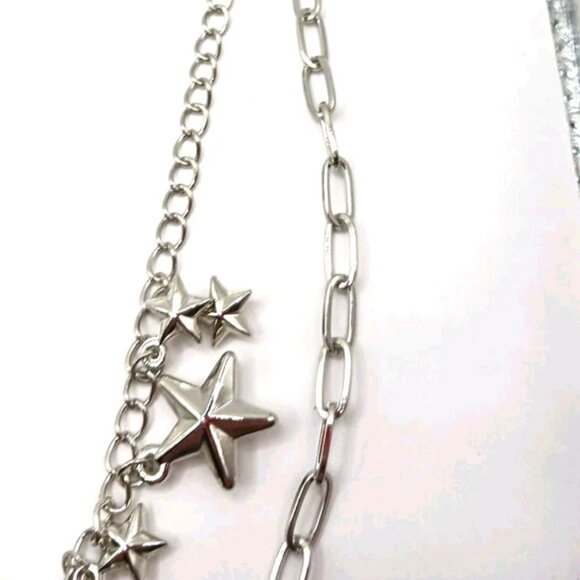 Multi Metal Star Double Layered Pants Or Wallet Chain 18" Silver Tone - Picture 7 of 8